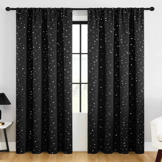 1pc Blackout Curtain, Solid Color With Metallic Star Pattern, Polyester Blend, Room Darkening, Thermal Insulated, UV Blocking Fo by PDG ibma