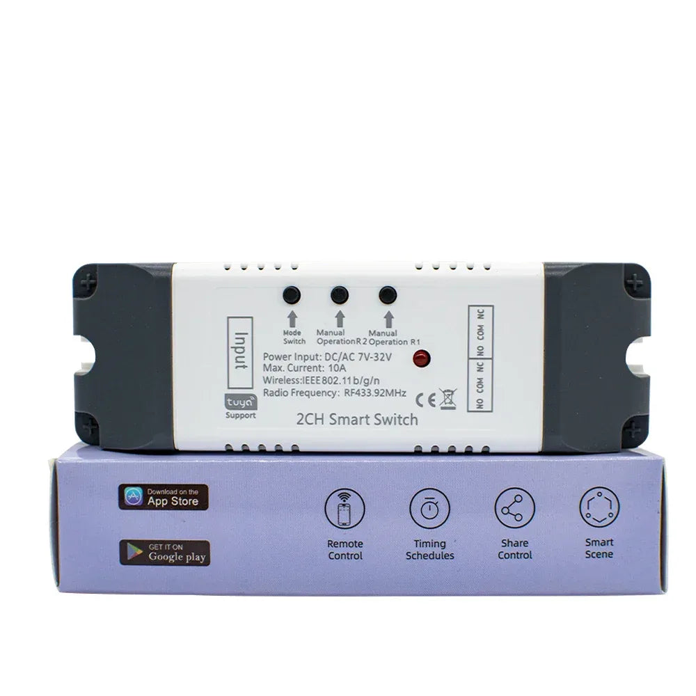Two Relay Zigbee Tuya Switch 12V 24V 220V 230V 2CH Receier Module Dry Contact NO NC COM Inching Timer Rele for Light Motor Alexa
