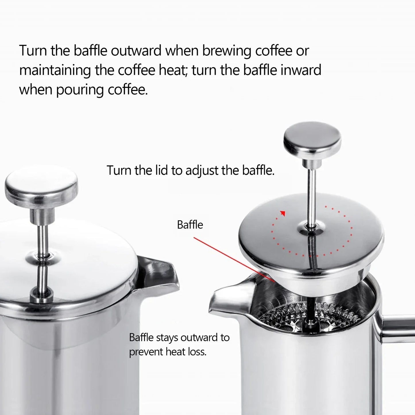 350ml/800ml/1000ml Coffee Maker Pot French Press Coffee Maker Stainless Steel Double Walled Insulated Coffee Maker Pot