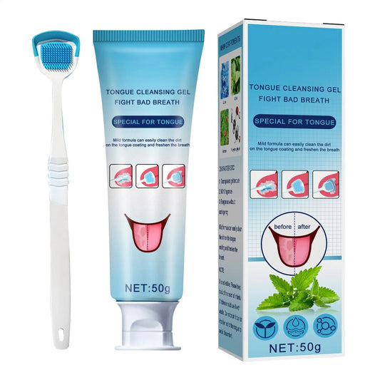 Tongue Cleaning Gel Set Effective Tongue Cleaner Gel Orals Cleaner Set Mint Tongue Scraper & Scrubber Effective Mouth Odor by PDG ibma