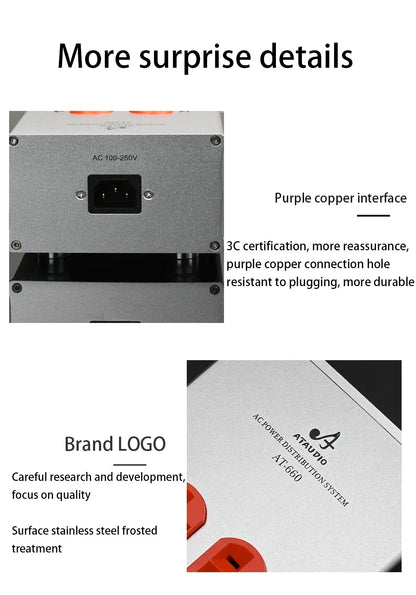 ATAUDIO HIFI Power Filter Audio Noise AC Power Conditioner Power Purifier Surge Protection with EU Outlets Power Strip