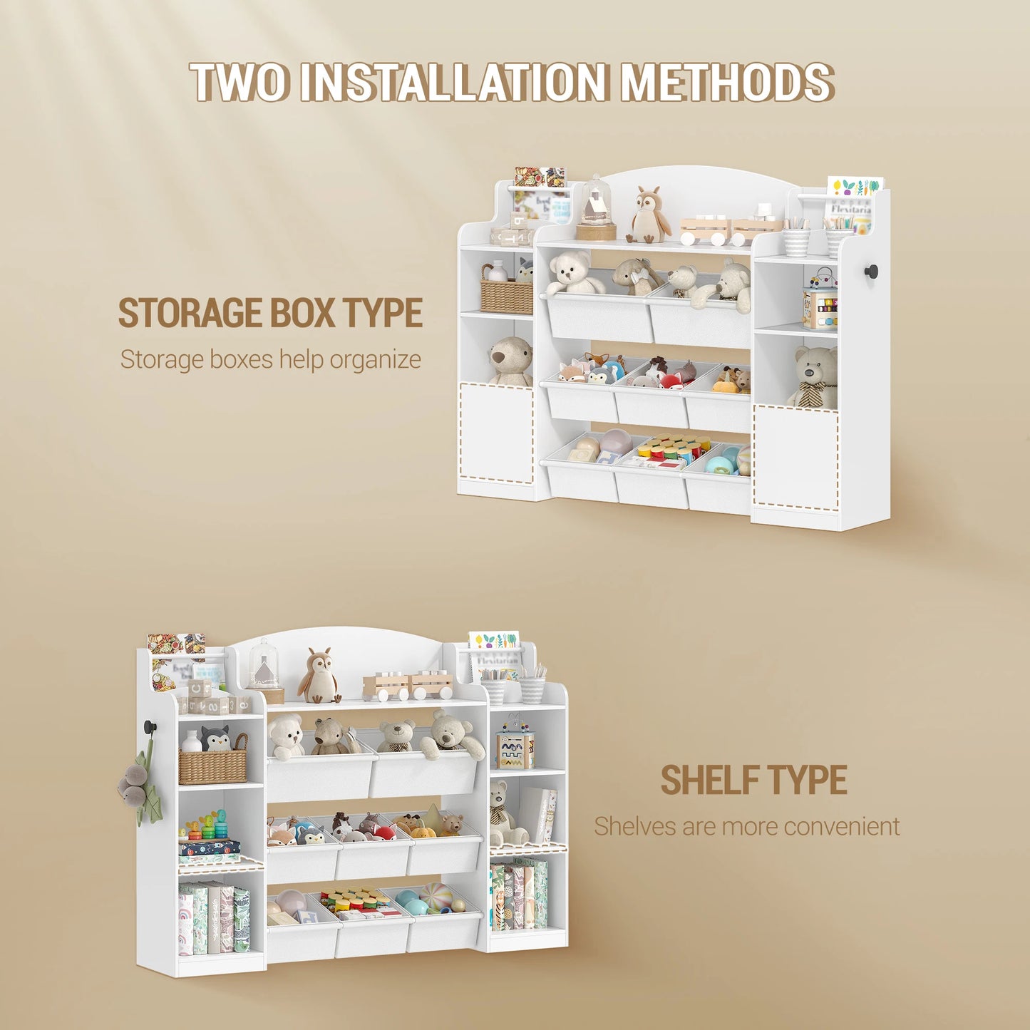 Children's Bookcase, Wooden Bookcase, Toy Shelf with 8 Fabric Drawers for Children's Room, Living Room, Study