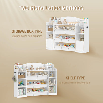 Children's Bookcase, Wooden Bookcase, Toy Shelf with 8 Fabric Drawers for Children's Room, Living Room, Study