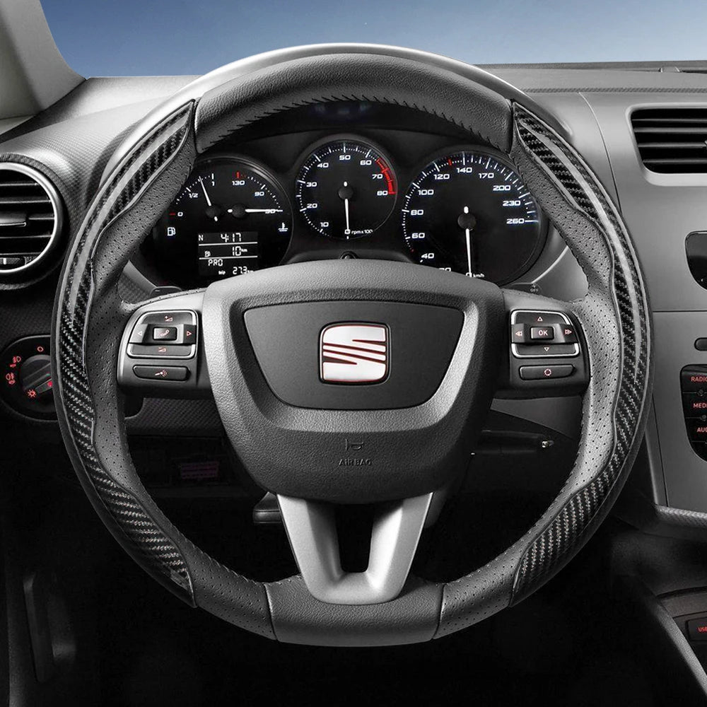 Suitable for Seat Carbon Fiber Texture Steering Wheel Cover with Segmented Quick-Release Design, Durable, for Models Such as Ibiza, Arona, Leon, Leon Sportstourer, Ateca, Etc., in Black, Blue, Red, Silver, and White by PDG ibma
