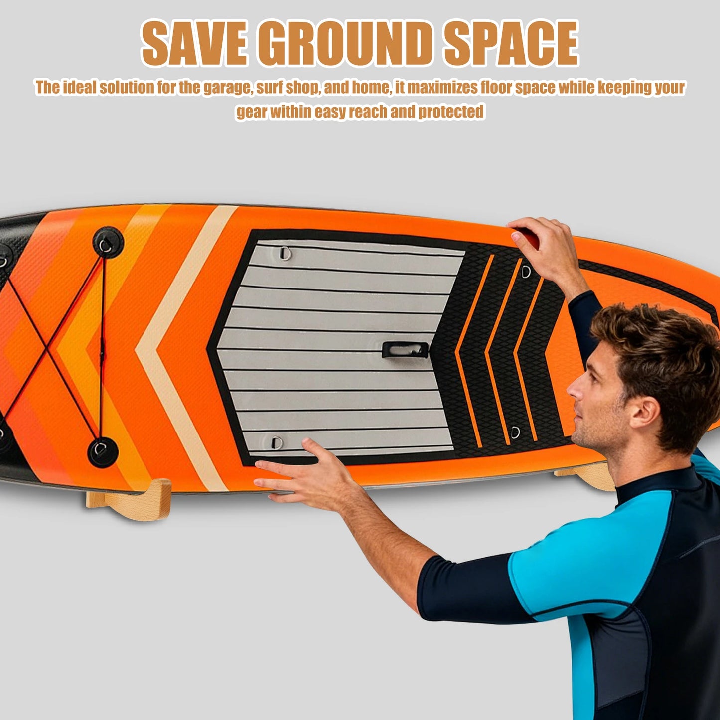 Wooden Surfboard Wall Mount Rack Surfboard Hanger with Installation Accessories Multi-role Skiing Boards Skateboard Storage Rack
