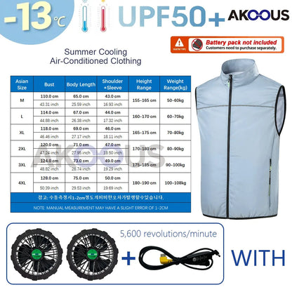 AKOOUS 12V/5V USB 4 Fans Cooling Vest Men Wearable Air Conditioned Clothes for Outdoor Work Fishing Hiking Loose Cool Vest