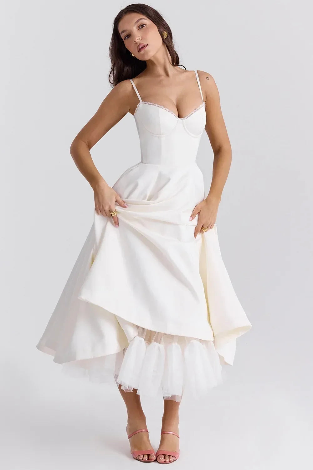 2026 Spring/summer High End Satin Strapless Heavy Industry French Waist Strap Sexy Hot Girl Medium Long Dress Women Elegant
