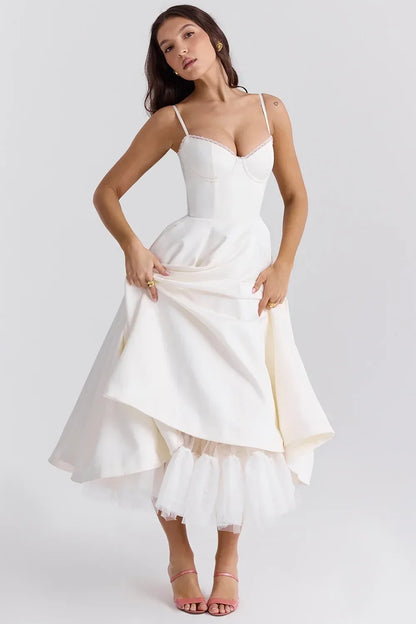 2026 Spring/summer High End Satin Strapless Heavy Industry French Waist Strap Sexy Hot Girl Medium Long Dress Women Elegant