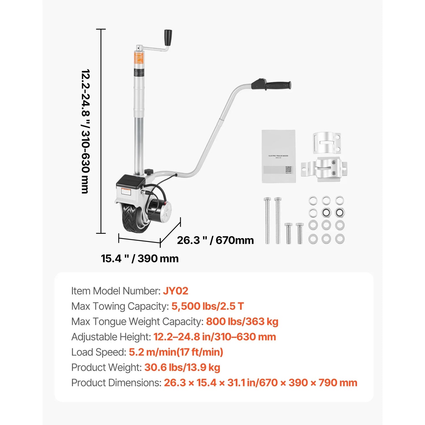 SucceBuy 5000lbs Electric Trailer Dolly 12V Trailer Jockey Wheel with 22 ft/min Speed & Adjustable Height for Moving Caravan