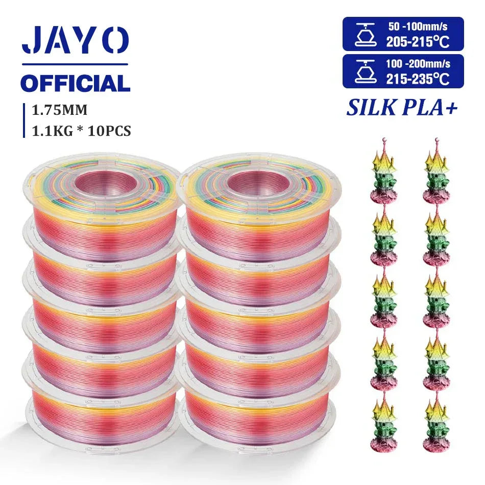 JAYO 10Rolls SILK PLA+ 3D Filament 1.75mm SILK PLA Rainbow  Filament for FDM 3D Printer SILK Dual & Triple 3D Printing Materials