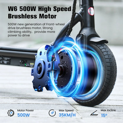 W6 Electric Scooter 10 Inch 500W Motor 36V 10.5Ah Battery 35km/h Max Speed Foldable E-Scooter With APP Dual Brakes Scooters