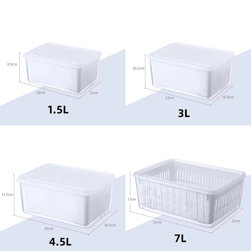Refrigerator Storage Box Fridge Organizer Fresh Vegetable Fruit Boxes Drain Basket Storage Containers Pantry Kitchen Organizer