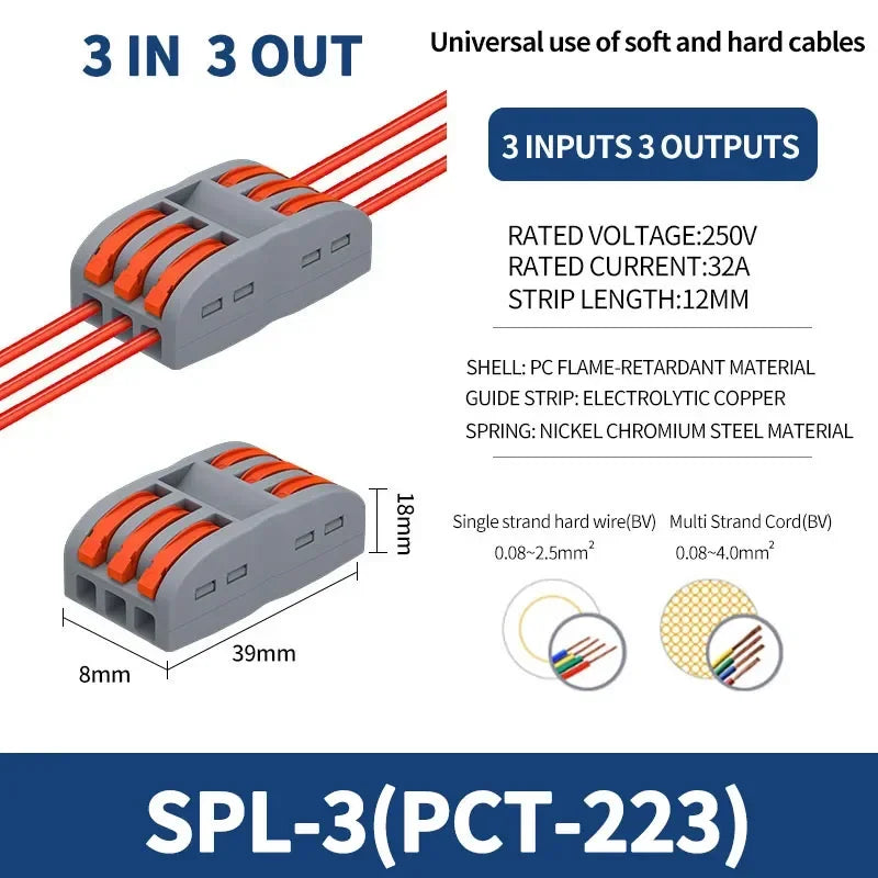 SPL2/3/4/5 Connector Wiring Terminal Quick PCT Lamp Wire Connector Parallel Wire Junction Box 1/2/3/4/5 in Multiple Out Splitter