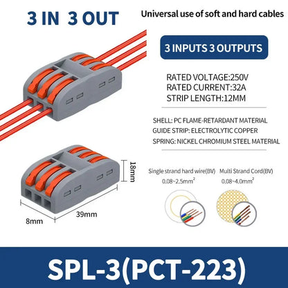 SPL2/3/4/5 Connector Wiring Terminal Quick PCT Lamp Wire Connector Parallel Wire Junction Box 1/2/3/4/5 in Multiple Out Splitter
