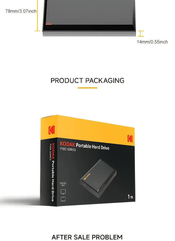 KODAK P190 Portable External Hard Drive 500GB 1TB USB 3.0 HDD Mechanical Mobile Disk for PC Laptop Gaming Storage