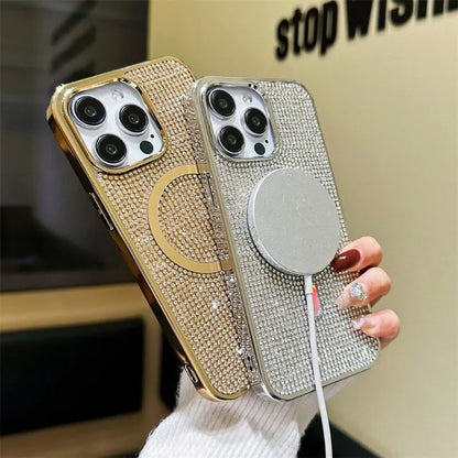 Luxury Diamond For Magsafe Case for iPhone 15 16 17 Pro Max Plus Bling Shinny Magnetic Cover for iPhone 11 12 13 14 Pro Max
