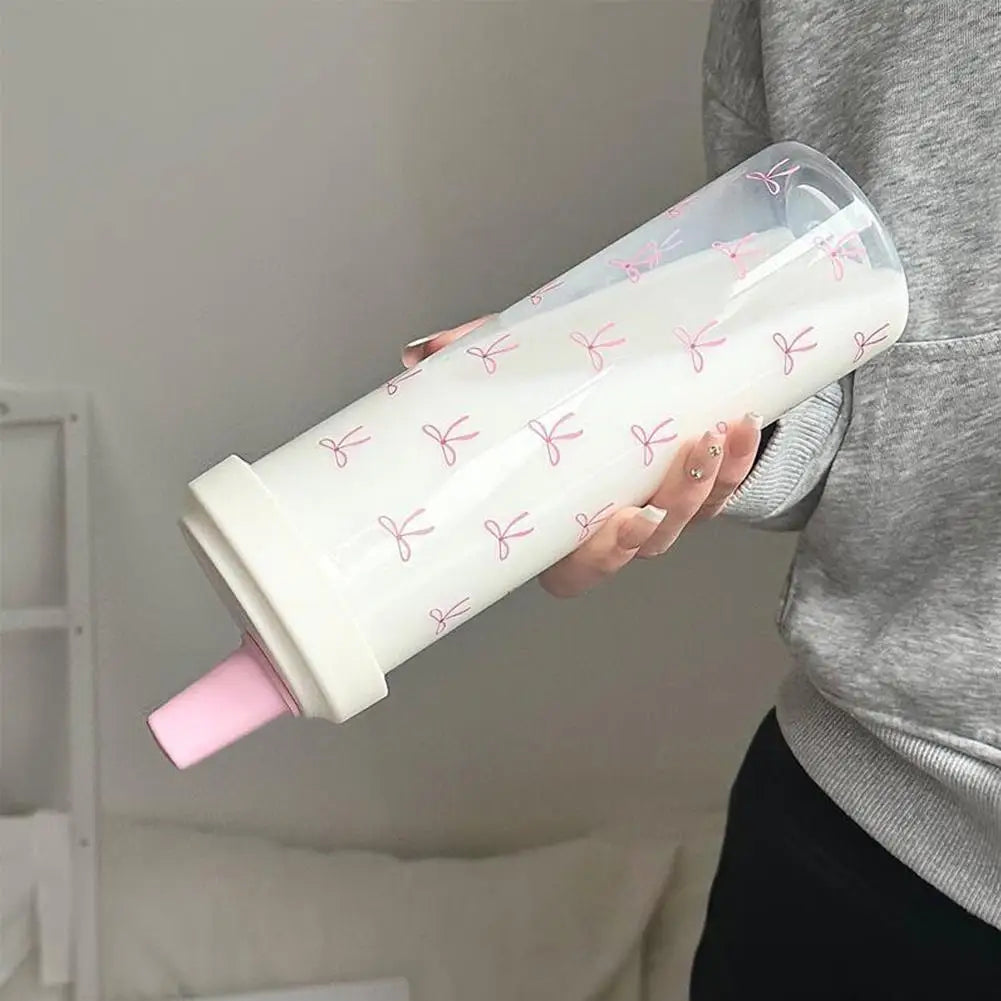 Pink Bow Tumbler Transparent Straw Water Cup Cute Portable Water Bottle For Outdoor School Drinking Water Bottles ﻿
