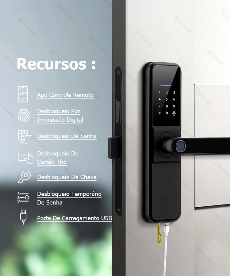 YRHAND Do Brasil Tuya wifi App Unlock fechadura digital Waterpoof eletronica Fingerprint  IC card Smart Door Lock for Home