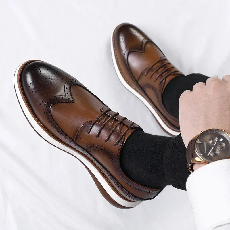 Men's Casual Leather Thick Soled Simple Walking Shoes Fashion Oxford Shoes High End British Style Office Business Dress Shoes