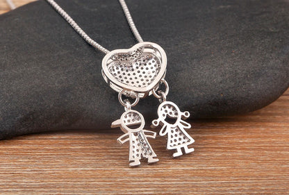 New Trendy Classic Design Shiny Crystal Zircon Charm Boy/Girl Pendant Necklaces For Women Mother's Day Chain Choker Jewelry Gift