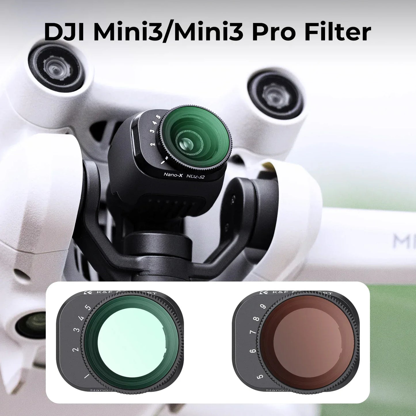 K&F CONCEPT Drone Filter for DJI Mini 3 Pro &Mini 3 UV/CPL/ND2-ND32/ND32-ND512 Variable Camera Coating Optical Glass Lens Filter
