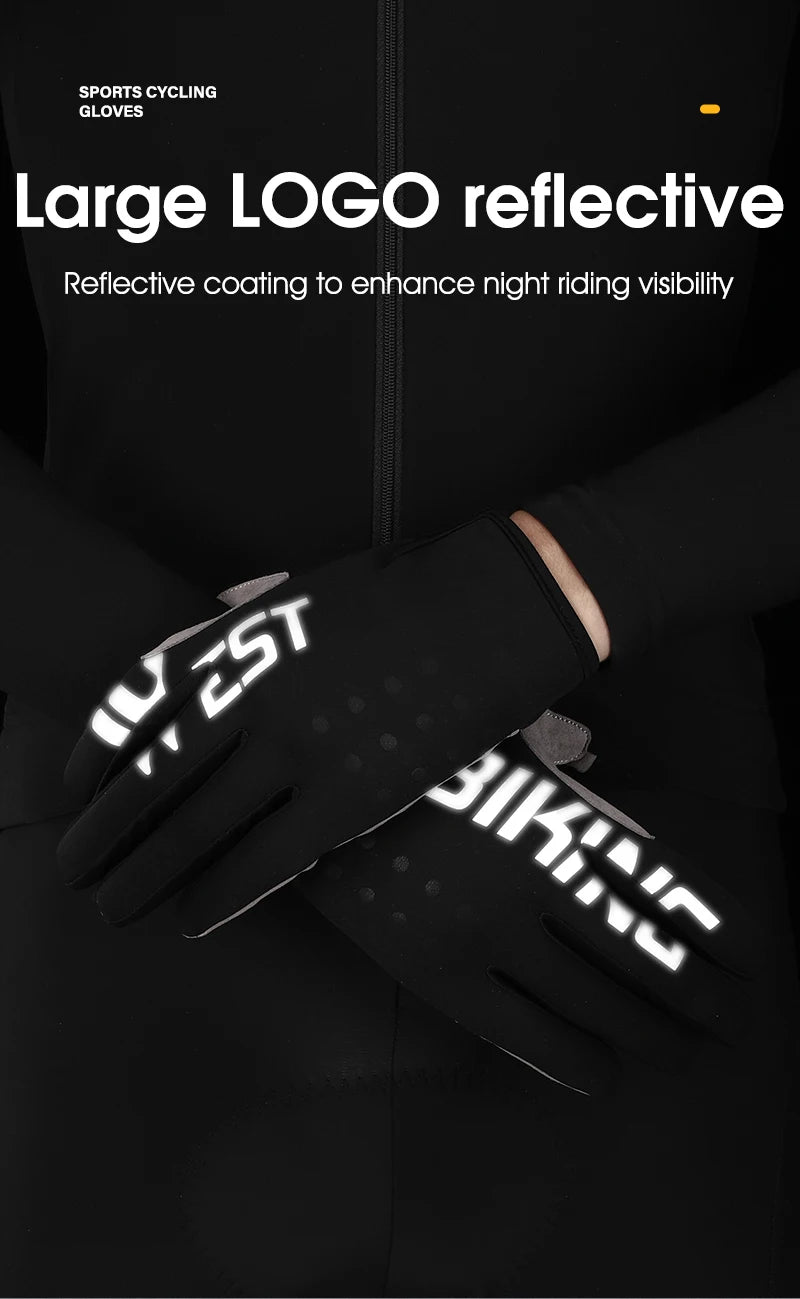 WEST BIKING Winter Warm Cycling Gloves Reflective MTB Road Bicycle Men's Windproof Thermal Anti-slip Touch Screen Sports Gloves