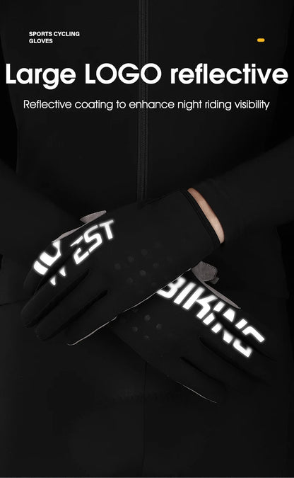 WEST BIKING Winter Warm Cycling Gloves Reflective MTB Road Bicycle Men's Windproof Thermal Anti-slip Touch Screen Sports Gloves