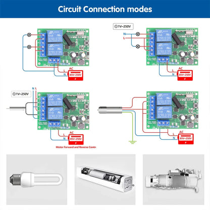 433MHz Universal Wireless Remote Control AC220V 2CH rf Relay Receiver and Transmitter for Universal Garage door and gate Control