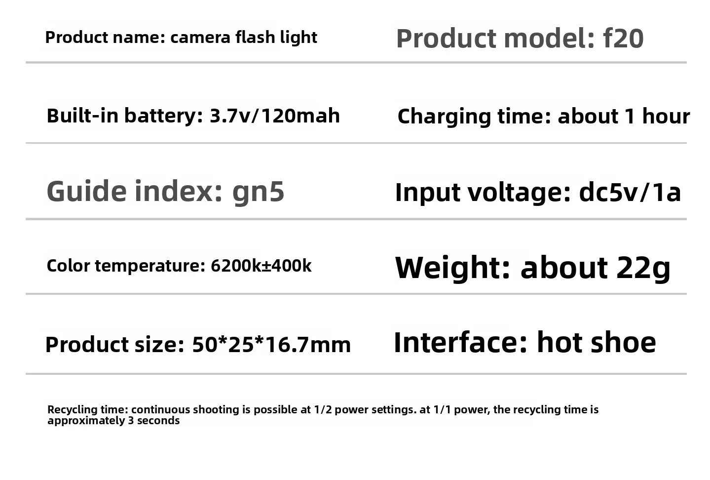 Medalight F20 Mini Rechargeable Camera Flash Light Speedlite for Ricoh GR4/GR3/GR3X for Fuji/Sony/Nikon/Canon/Leica Universal