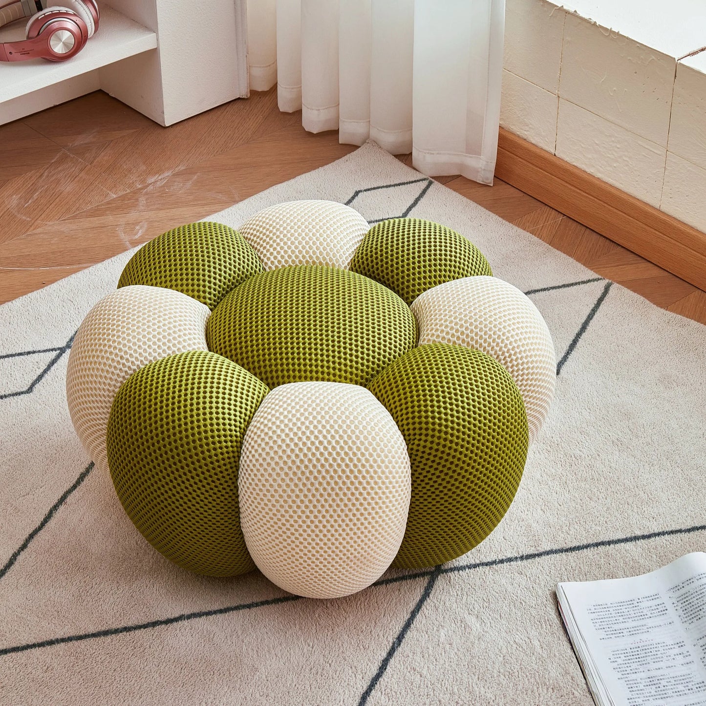 Nordic Sofa Pedal Simple Round Stool Low Ottomans Living Room Sofa Footstool 3D Fabric Creative Leg Footstool Pumpkin Footstools