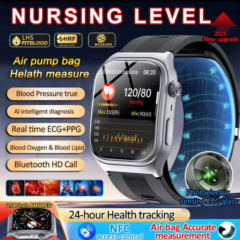 Sapphire Glass Air Pump Airbag Test Three High Smart Watches Men ECG Heart Rate Blood Pressure Health Tracker NFC Smartwatch