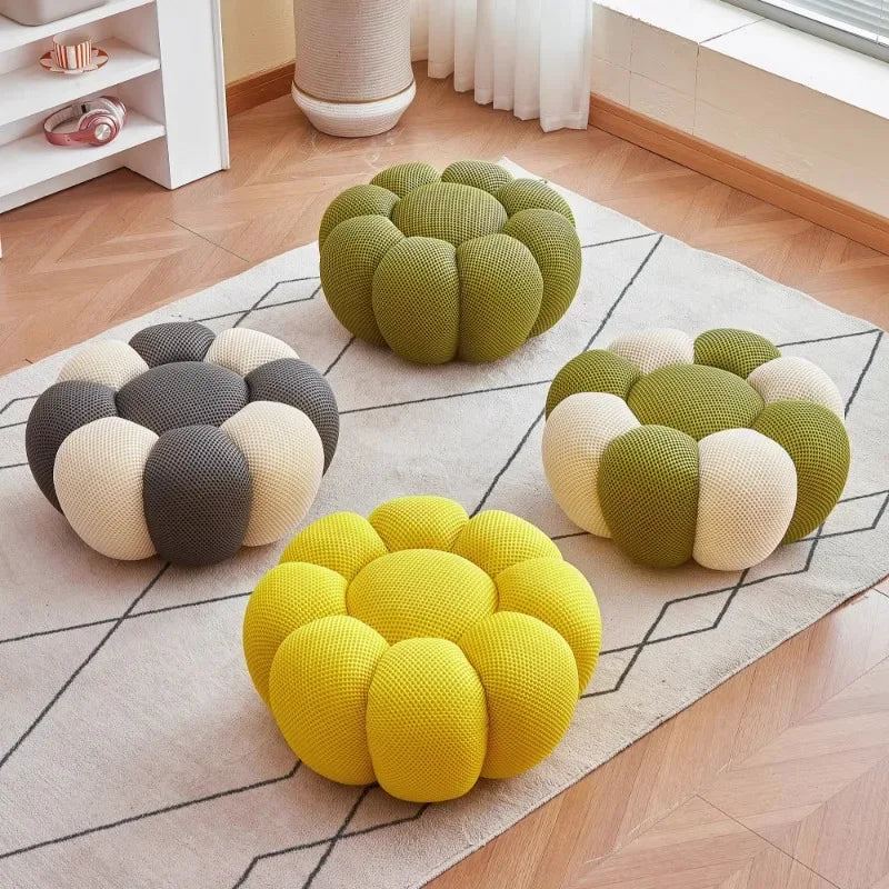 Nordic Sofa Pedal Simple Round Stool Low Ottomans Living Room Sofa Footstool 3D Fabric Creative Leg Footstool Pumpkin Footstools