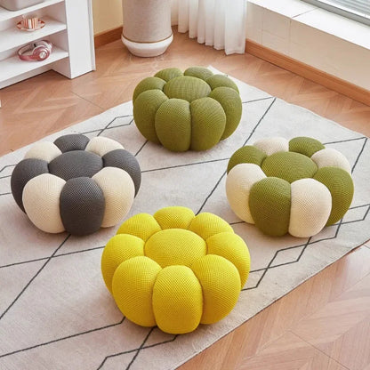 Nordic Sofa Pedal Simple Round Stool Low Ottomans Living Room Sofa Footstool 3D Fabric Creative Leg Footstool Pumpkin Footstools