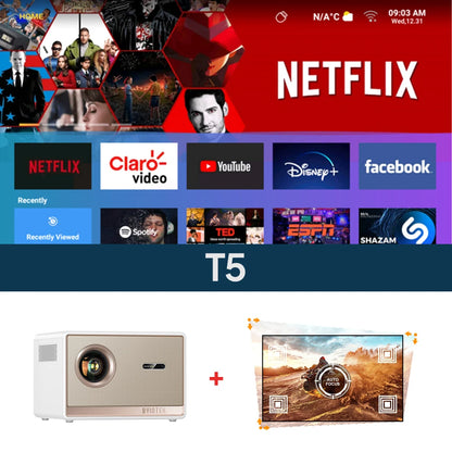 BYINTEK T5  Max Full HD 1080P Projector 4K 1000ANSI Android WiFi 6 Auto Focus ProfessionalBass Home Theater Projector for Video