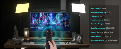LED Desk Bi-Color Video Light RGB Streaming Key Light with Remote Control Dimmable Studio Light with Phone Holder Desk Stand