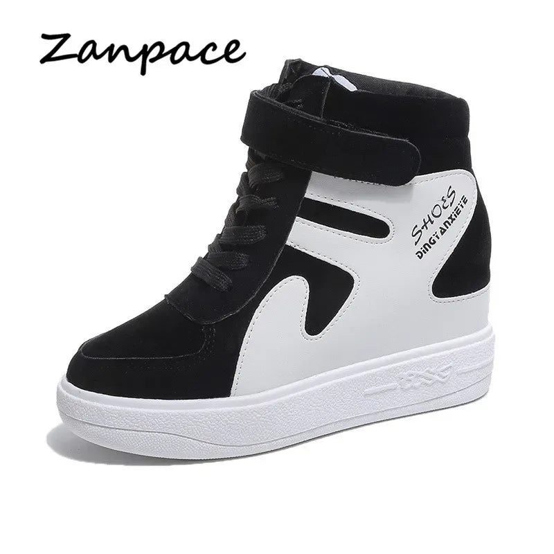 2020 Thick Platform Sneakers Casual Lace-Up Wedges High Heel Womens Shoes Outdoor Black Red Platform Vulcanize Shoes Women