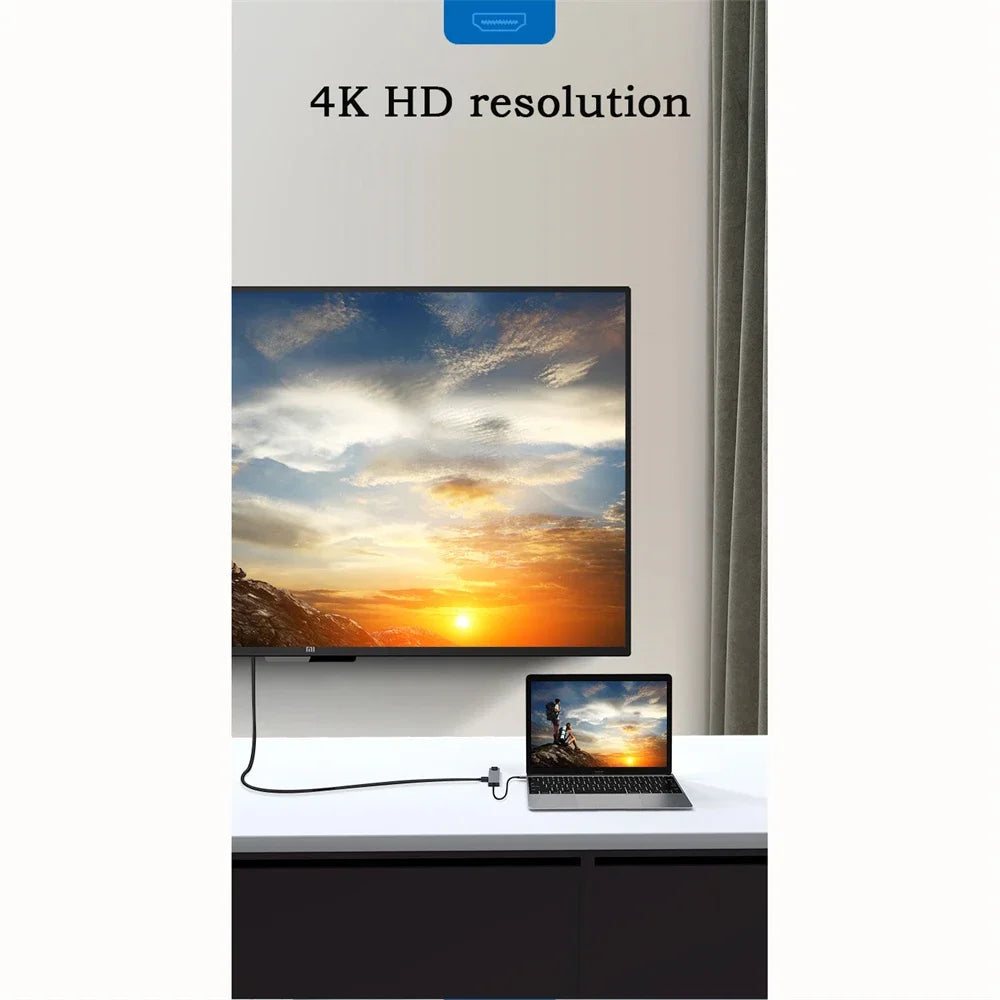 8 In 1 USB C Hub with RJ45 SD/TF Card Reader Type C 3.1 To 4K HD Adapter  PD Fast Charge for MacBook Notebook Laptop Computer