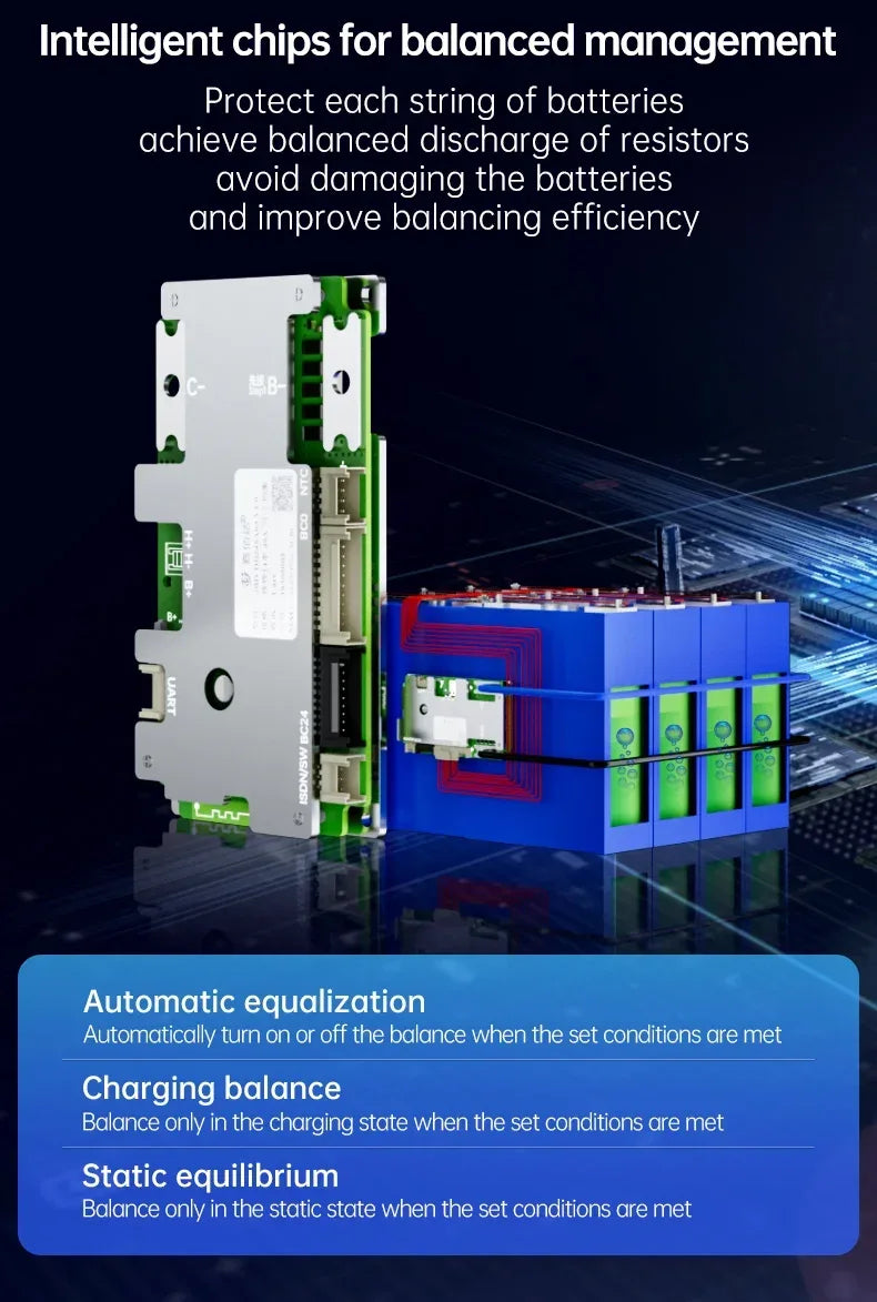 Build-in BT JBD Smart BMS Automatic Identify 7S-24S 8S 9S 10S 11S 12S 13S 14S 16S 20S 21S 22S 40A 50A 60A 80A LFP NMC Battery