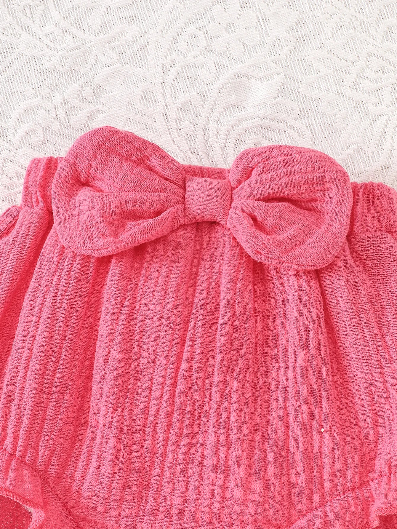 Baby Girl Bow-Knot Suspender Top with Ruffles + Bow-Knot Shorts Set, Cute and Breathable Two-Piece Summer Set