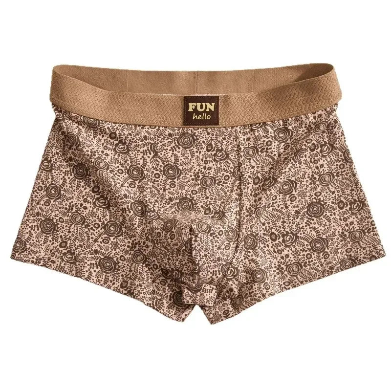 Men's Cotton Boxers Anti-Bacterial Rose Print Boxer Briefs Breathable Soft Underwear Comfortable Men's Innerwear