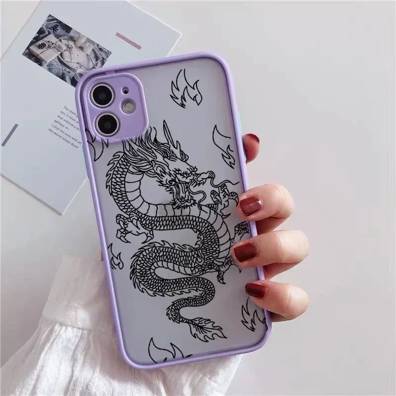 Fashion Purple Dragon Animal Pattern Phone Case For iPhone 16 15 14 13 12 11 Pro Max Mini SE 7 8 Plus Cover Glossy Hard Coque