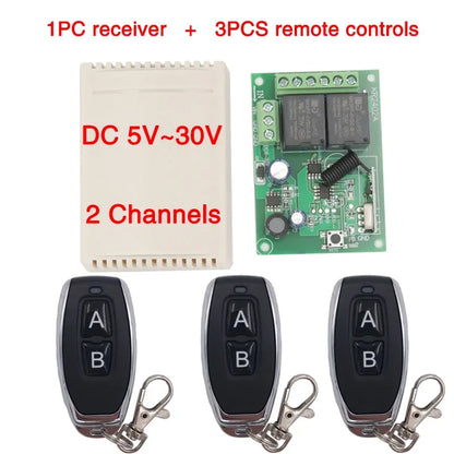 433Mhz RF Remote Control Circuit Universal Wireless Switch DC 5V 12V 24V 2CH rf Relay Receiver and Keyfob Transmitter for Garage