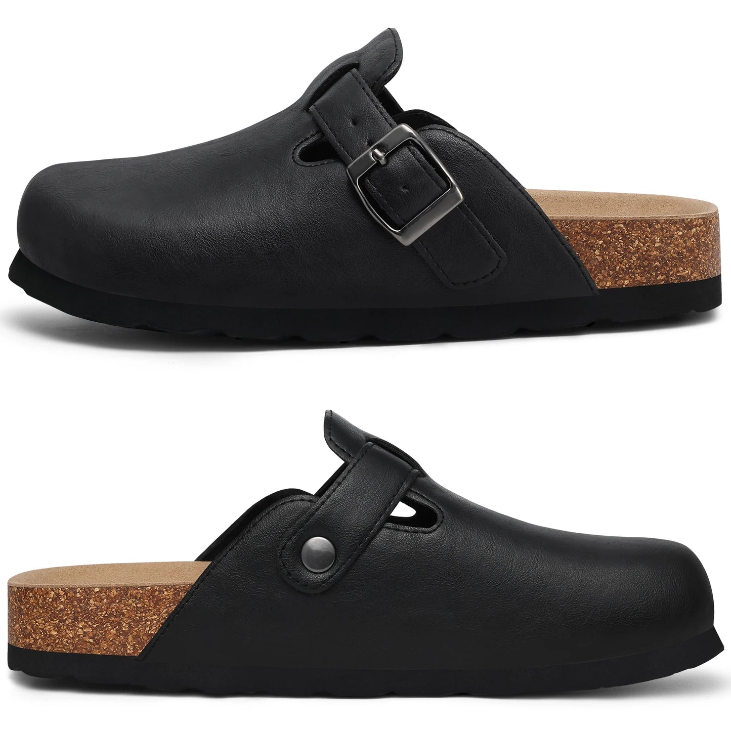 Kidmi New Men Sandals Vegan Leather Cork Insole Potato Shoes Unisex Adjustable Buckle Slip-On Clogs with Arch Support