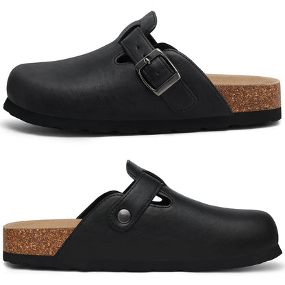 Kidmi New Men Sandals Vegan Leather Cork Insole Potato Shoes Unisex Adjustable Buckle Slip-On Clogs with Arch Support