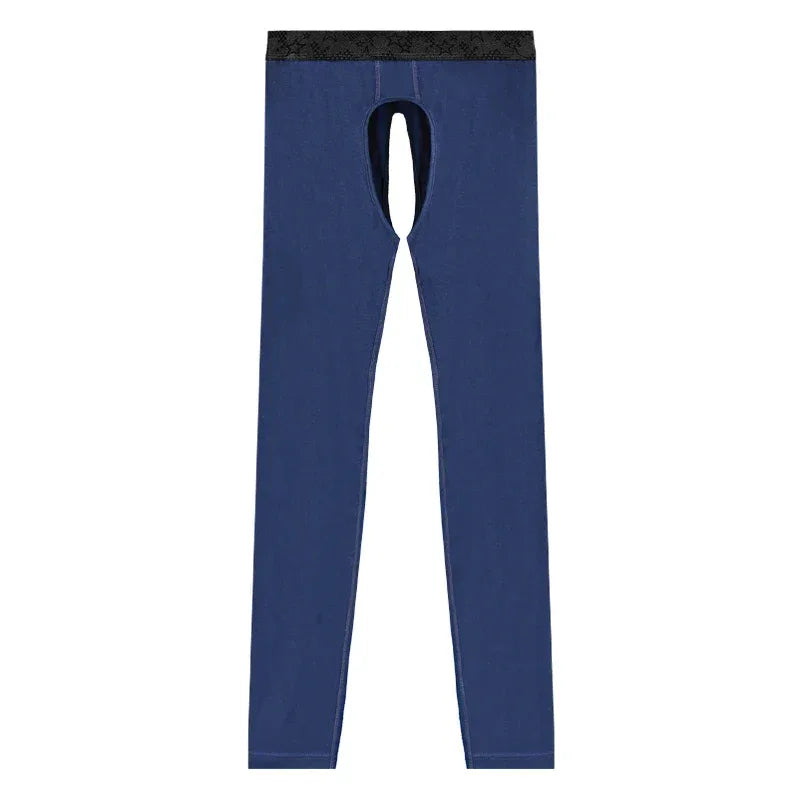 Men's Thin Thermal Pants with Open Crotch, Base Layer Pants for Middle-Aged and Elderly Men, Autumn and Winter Tight-Fitting Inner Pants, Men's Cotton Pants