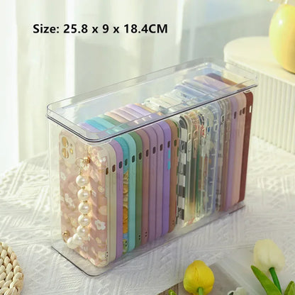 Ins Transparent Phone Case Organizer Storage Box with Cover Home Desktop Acrylic Sundries Storage Basket Phone Case Holder