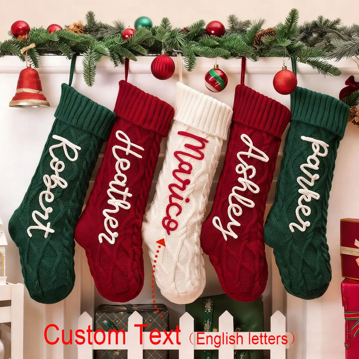 A vintage personalized Christmas stocking with embroidered name and customizable letters, perfect as a family Christmas gift