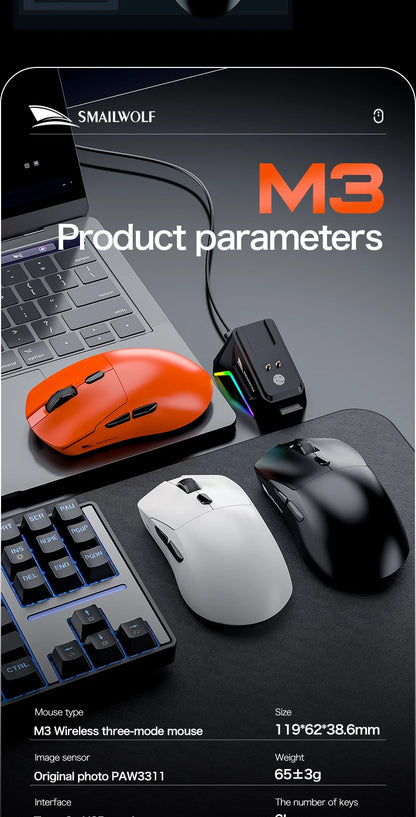SMAILWOLF M3 PRO Wireless Bluetooth three-mode mouse E-sports gaming laptop desktop PAW3311 wired home Lightweight FPS