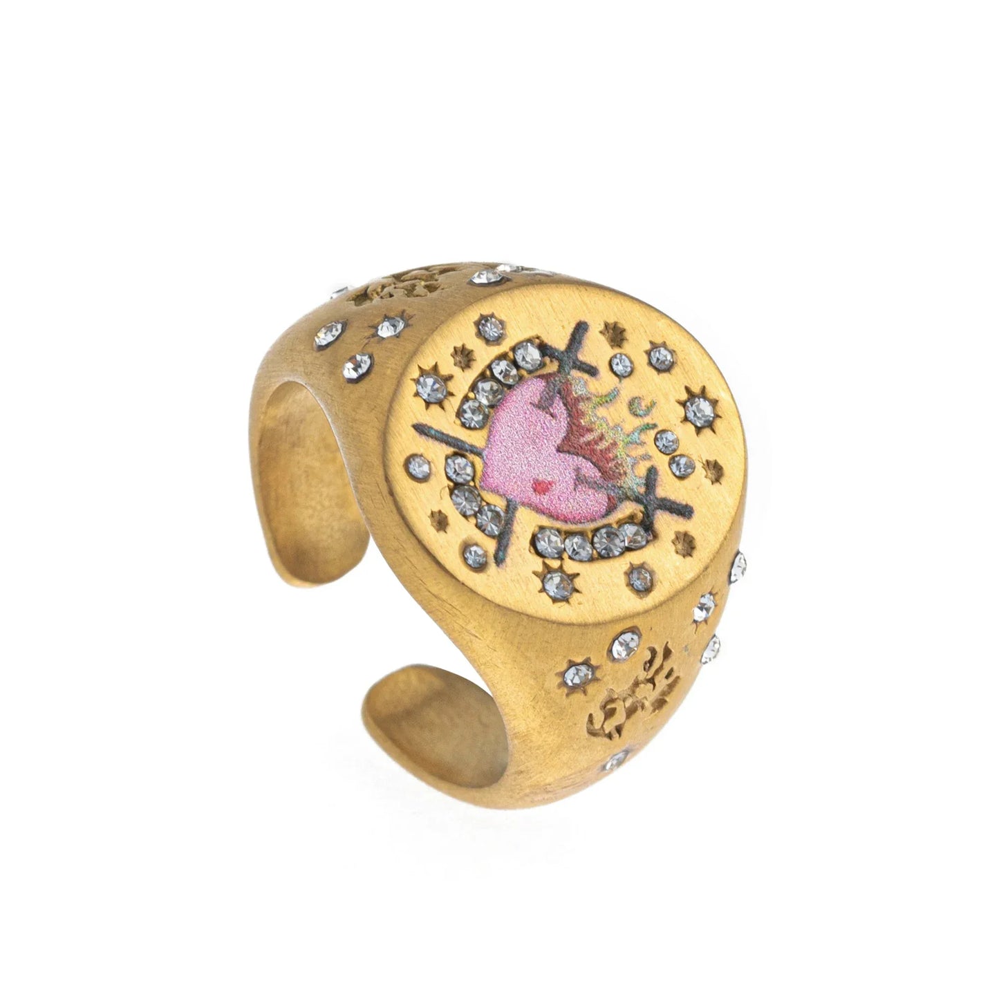 Stainless steel fashionable and popular Valentine's Day lion mermaid love painted ring with gold plating and color preservation