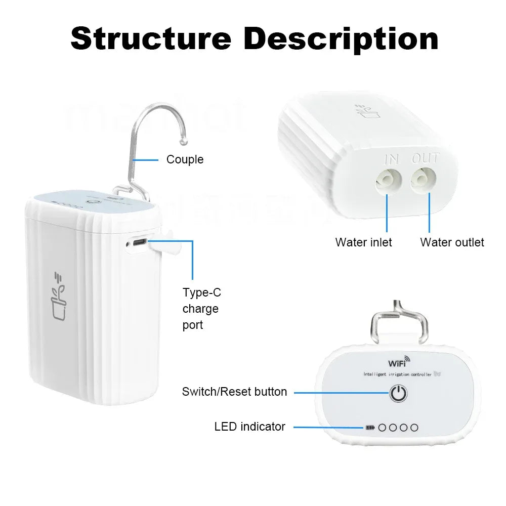 Tuya WiFi Smart Watering Pump 18650 Rechargeable Battery Intelligent Auto Sprinkler Drip Irrigation Flowers Home Garden Tools